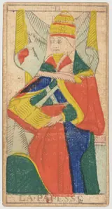 Lá II La Papesse của Nicolas Conver (Marseille), bản in 1809–1833, khuôn khắc năm 1760