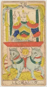 Lá VII Le Chariot của Nicolas Conver (Marseille), bản in 1809–1833, khuôn khắc năm 1760
