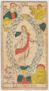 Lá XXI Le Monde của Nicolas Conver (Marseille), bản in 1809–1833, khuôn khắc năm 1760